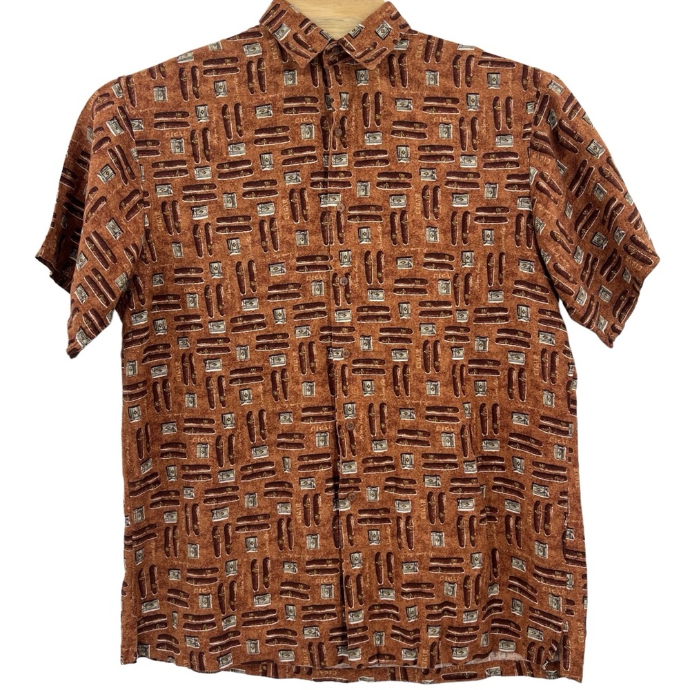 Gant Men's Short Sleeve Button-Down Shirt in Rust Brown Geometric Print